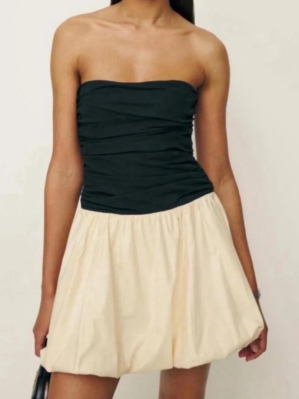 Reformation Strapless Mini Dress in Black and Cream